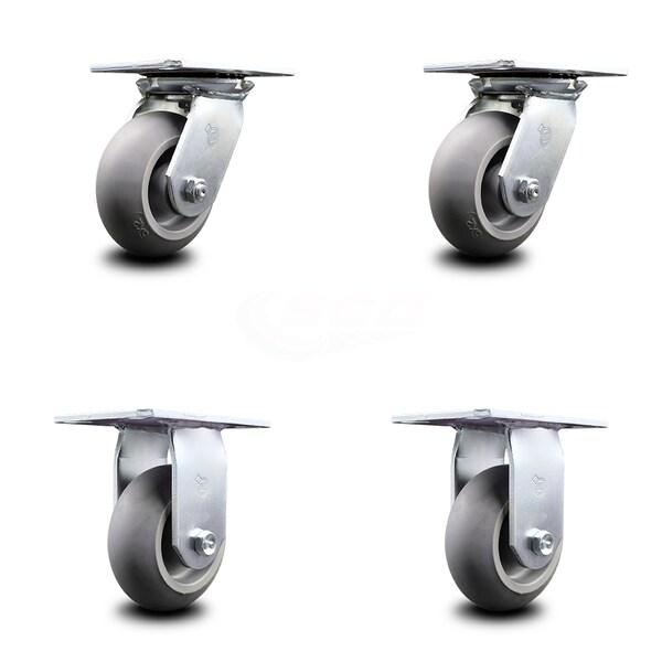 5 Inch Thermoplastic Caster Set with Ball Bearings 2 Swivel 2 Rigid SCC